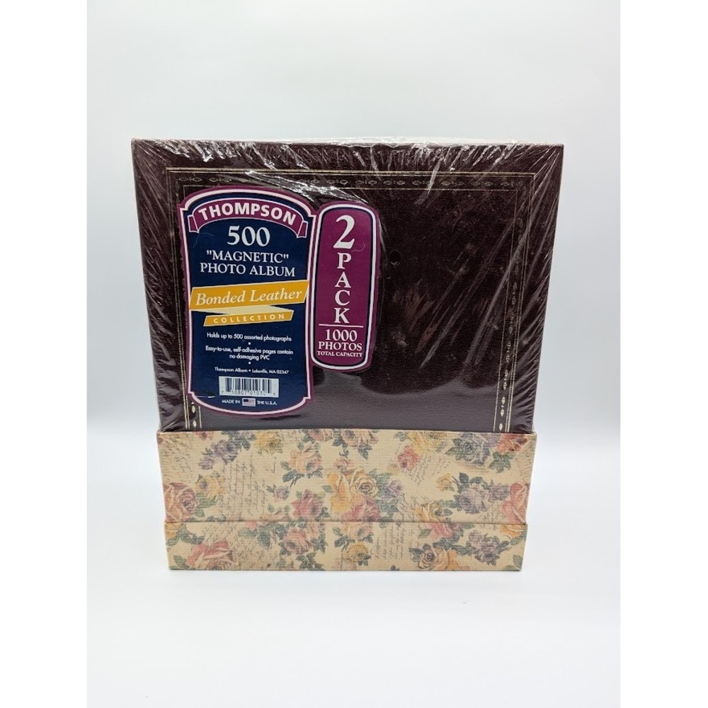 Thompson Bonded Leather Photo Album  2 Pack W/ Keepsake Box 500 Photos Ec USANEW